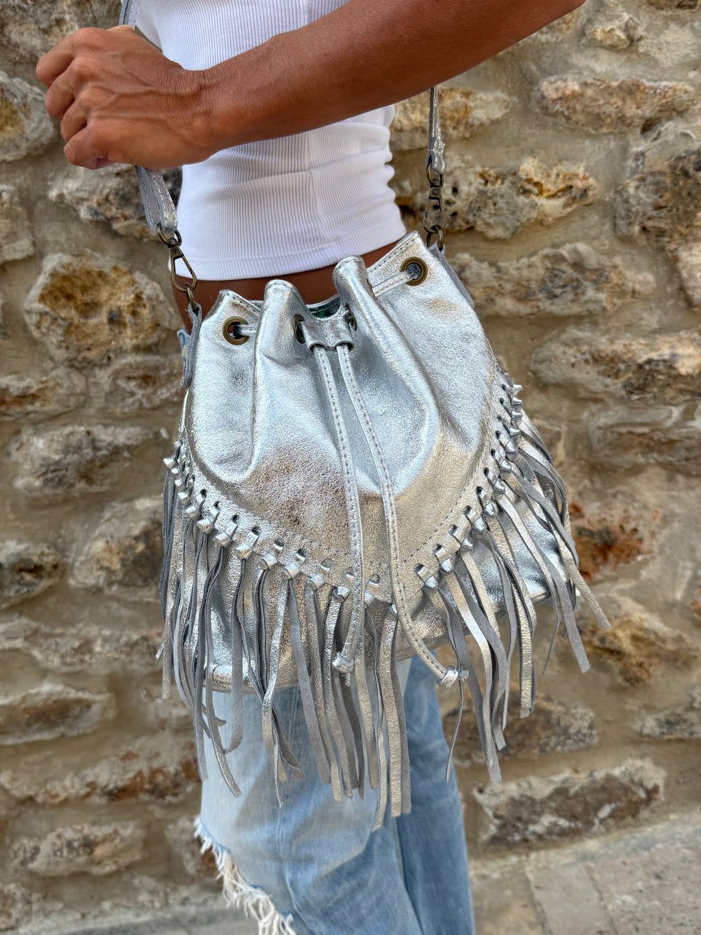 Silver Moon – Sac seau en cuir véritable