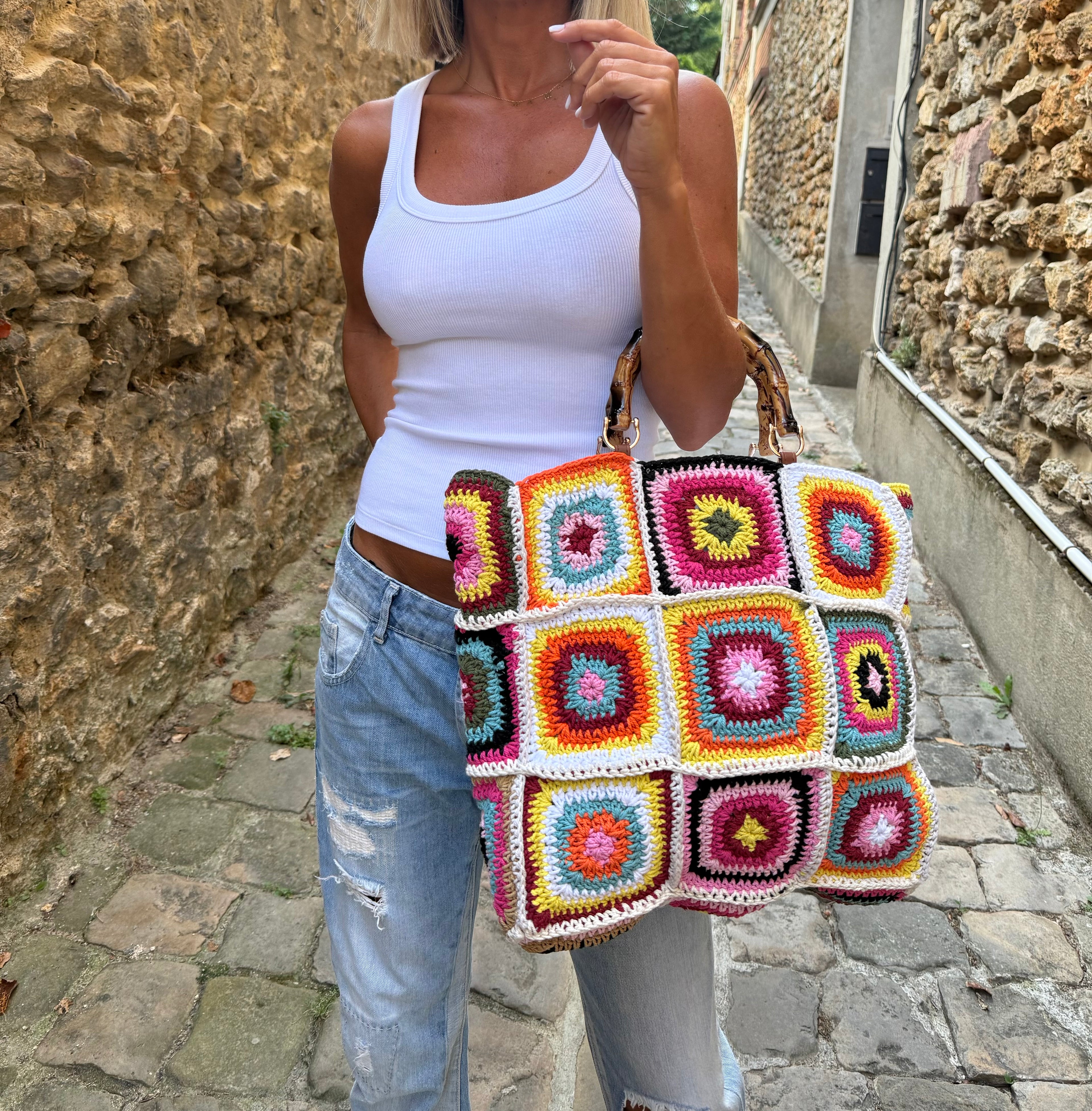 Sac Cabas Ibiza Sunset en Crochet Multicolore
