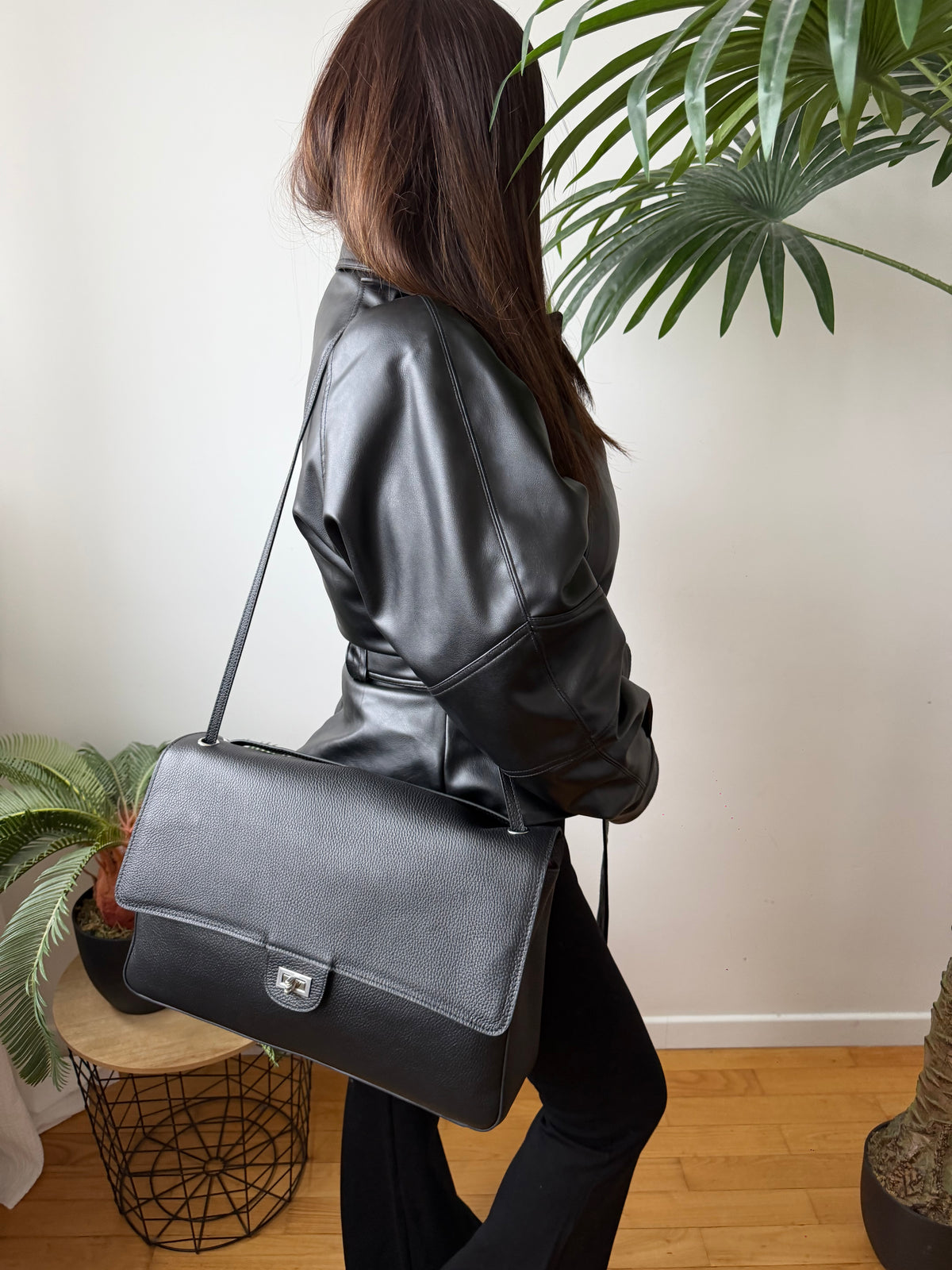 LE VENDÔME – Sac en cuir grainé noir