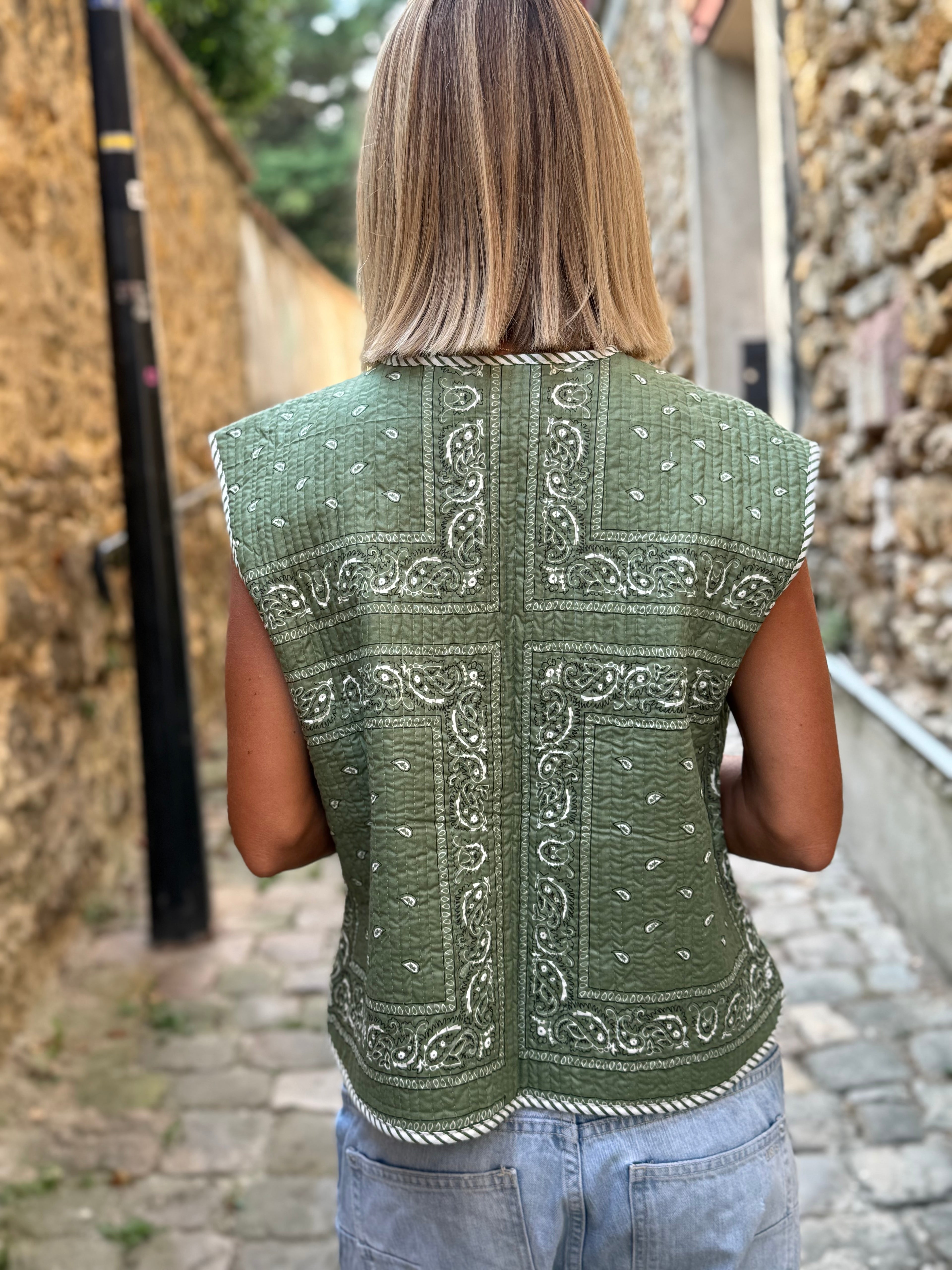 Veste Sans Manche Bandana Matelassée 100% Coton – Kaki – Taille Unique