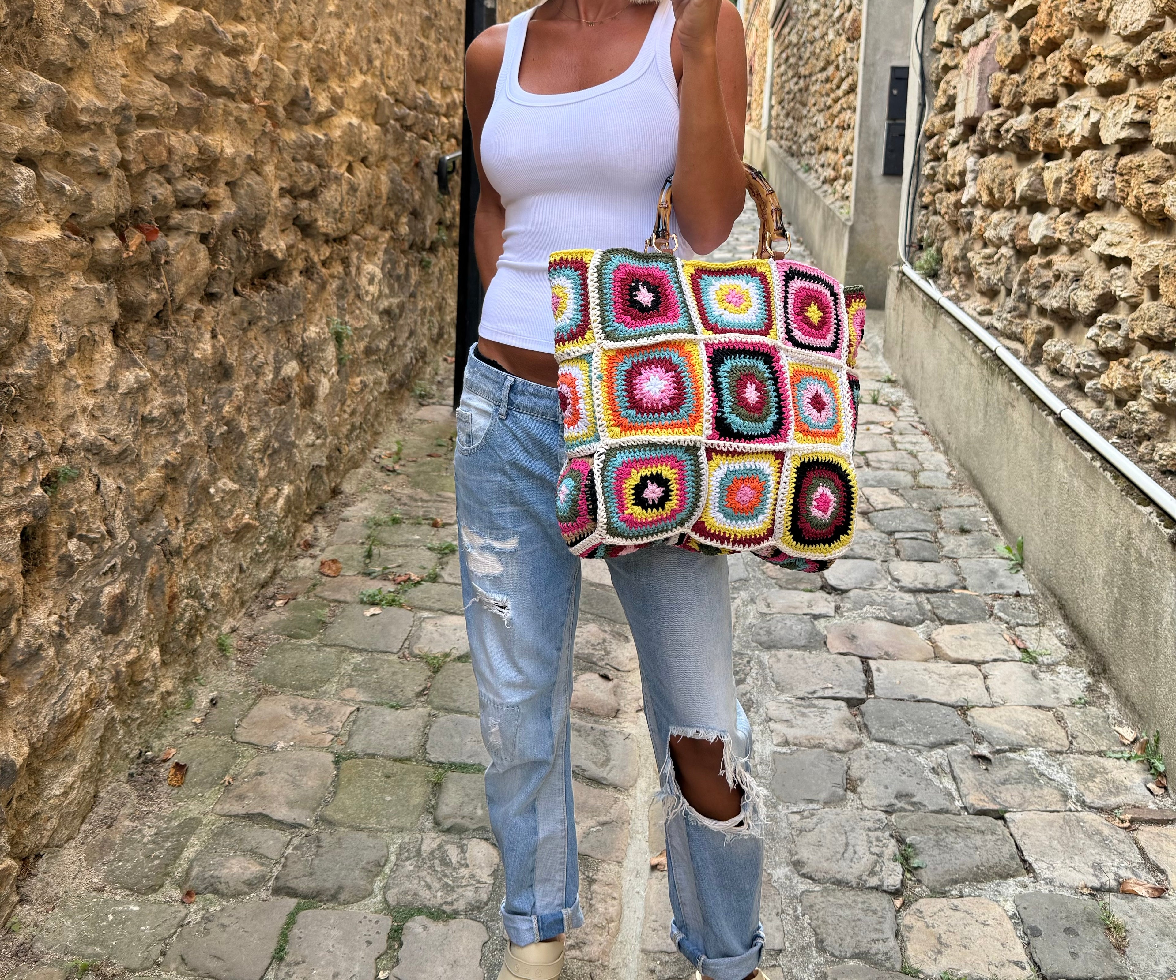 Sac Cabas Ibiza Sunset en Crochet Multicolore