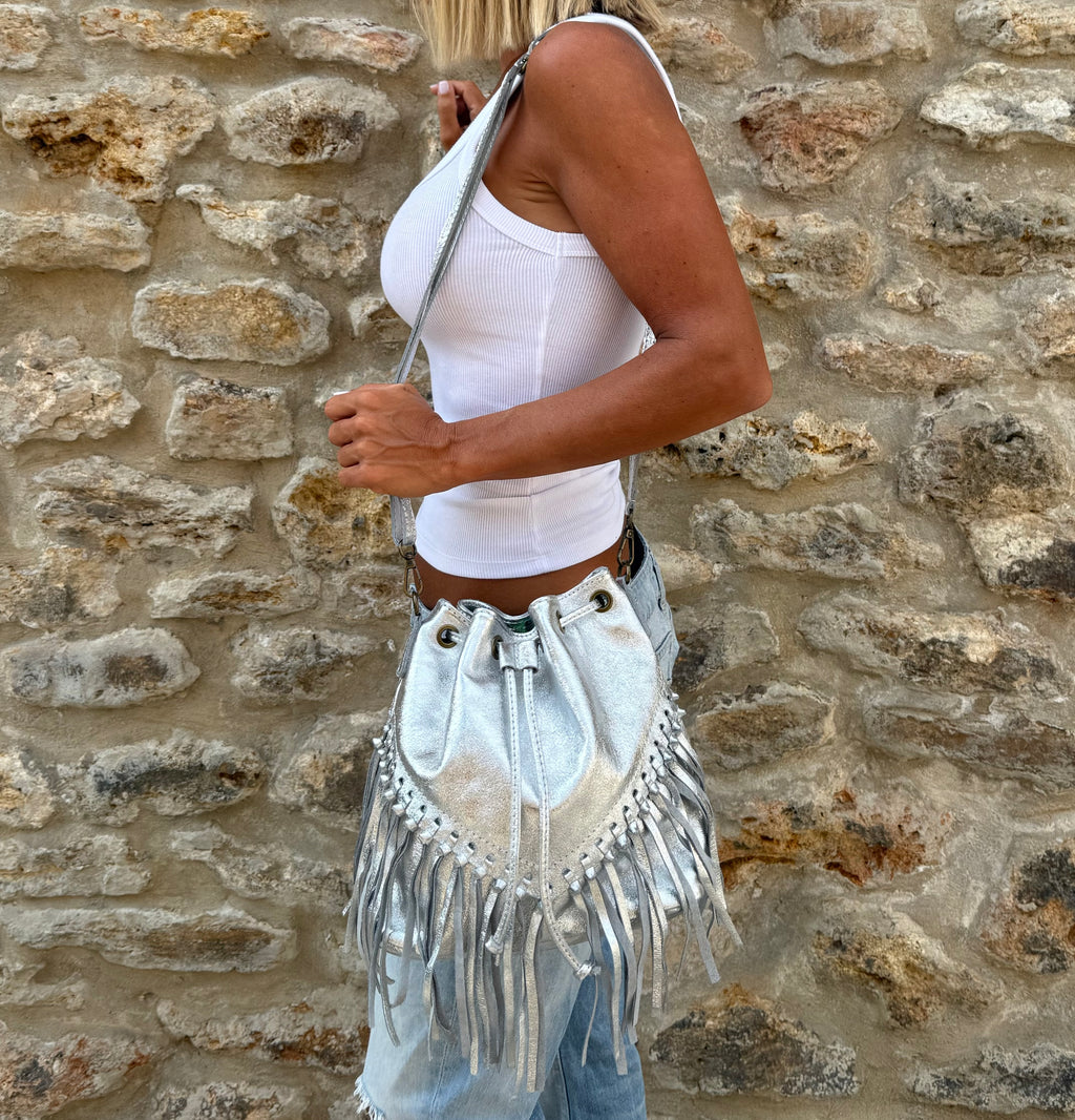 Silver Moon – Sac seau en cuir véritable