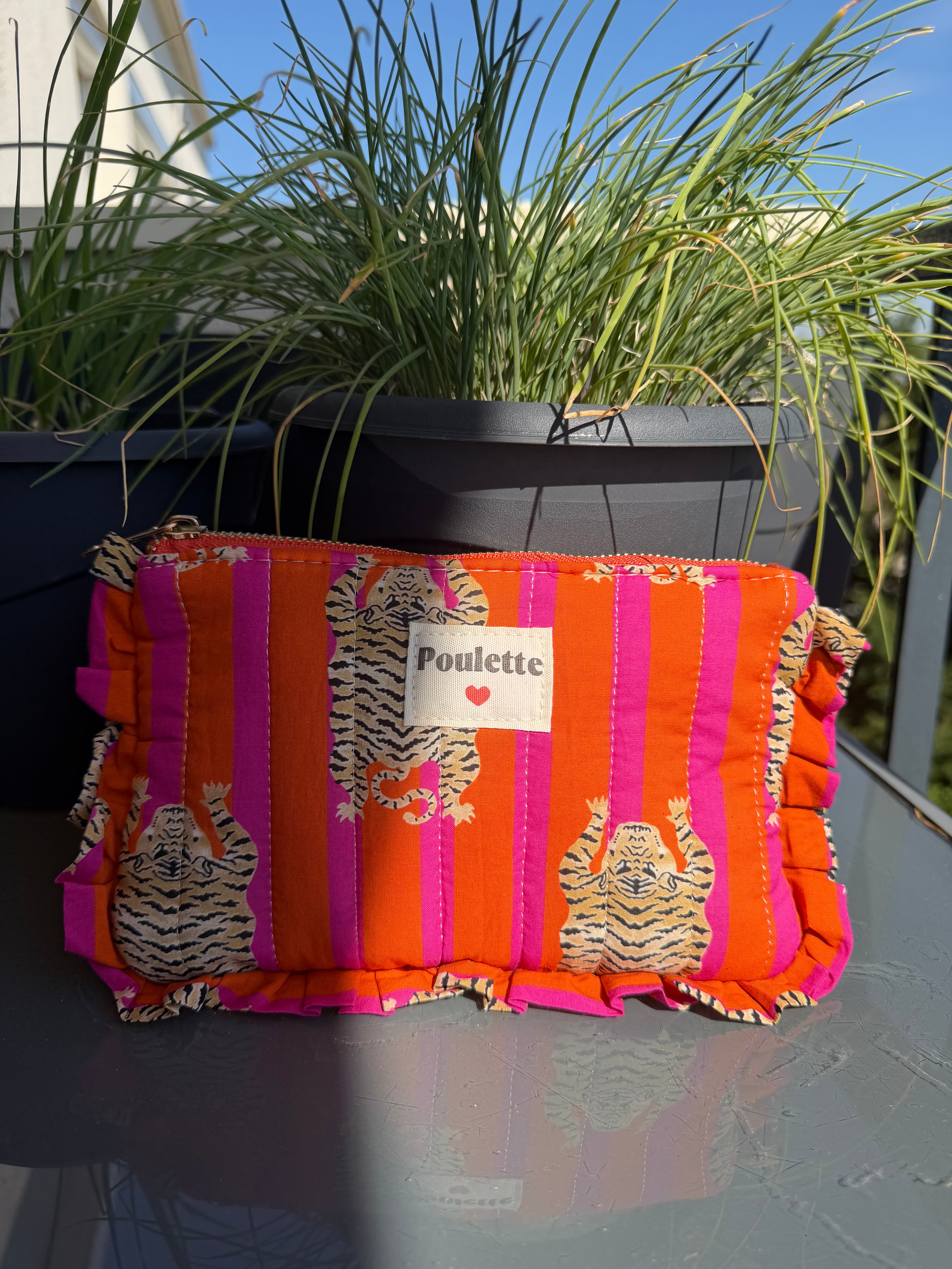 Pochette “La Poulette” – Matelassée Tigre Orange & Fuchsia