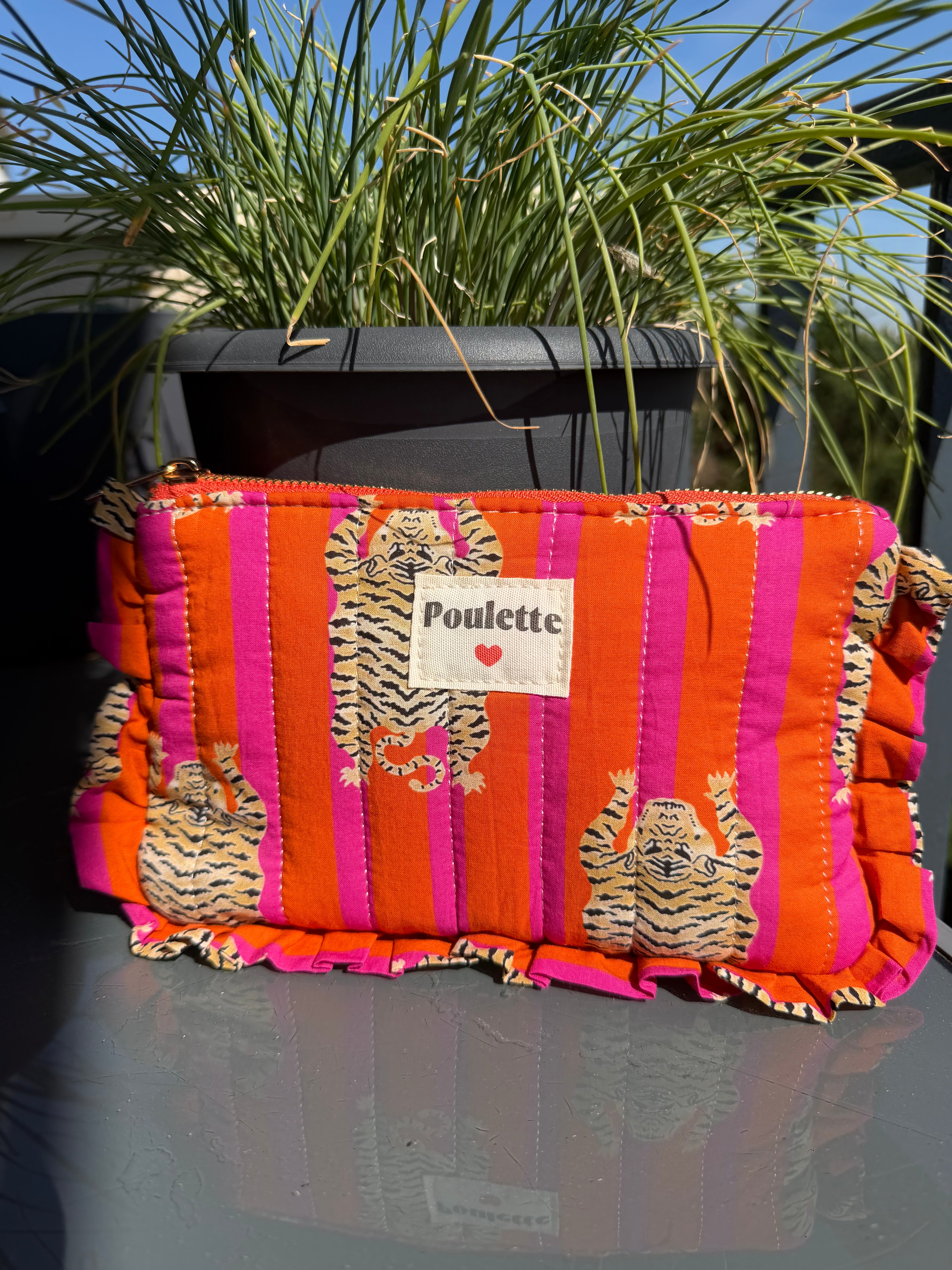 Pochette “La Poulette” – Matelassée Tigre Orange & Fuchsia