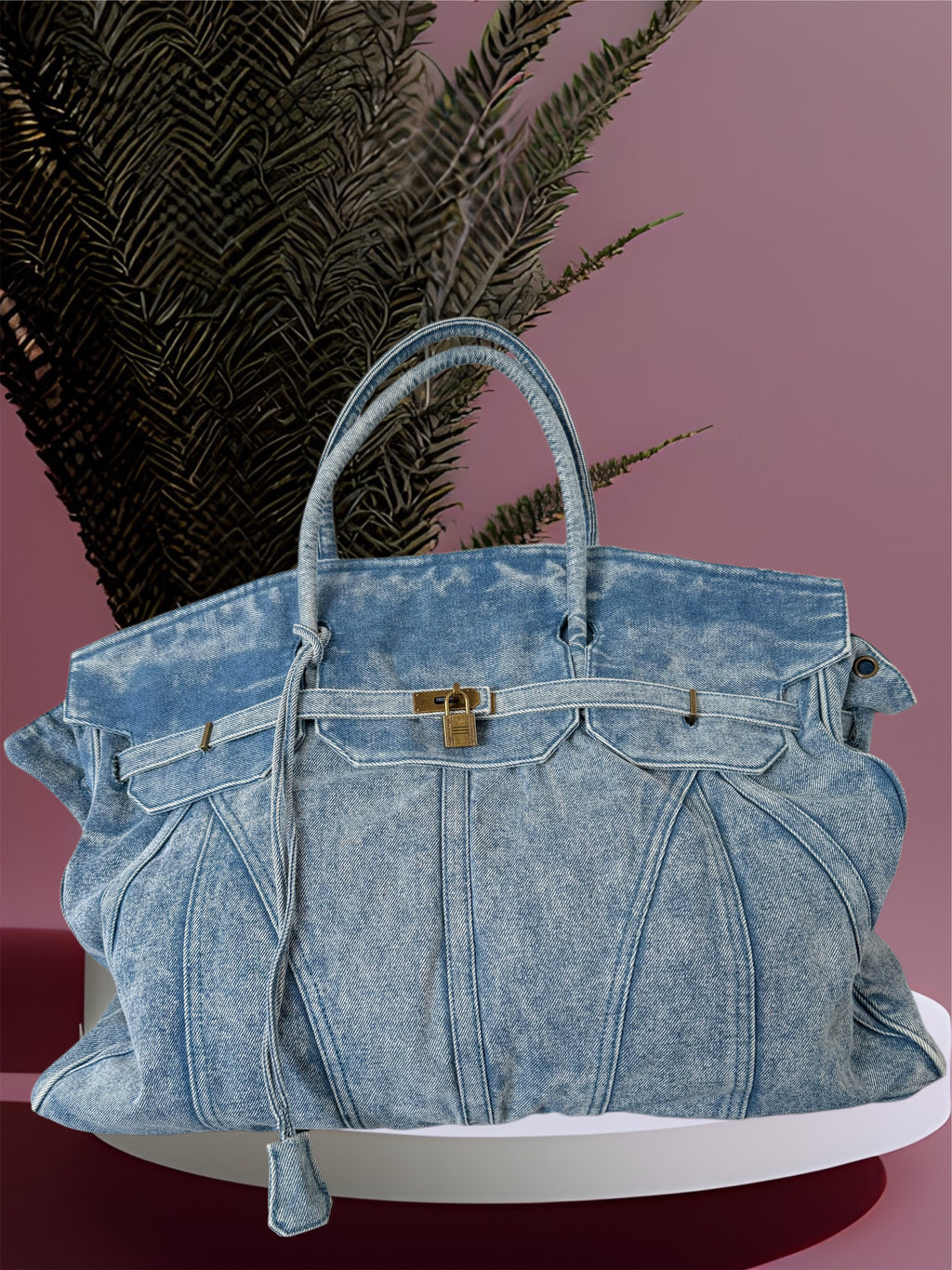 Sac Léonie en jean – Grand sac avec bandoulière réglable et cadenas